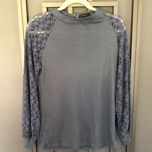 New Miholl Soft waffle long sleeve top with lace sleeves. Size S